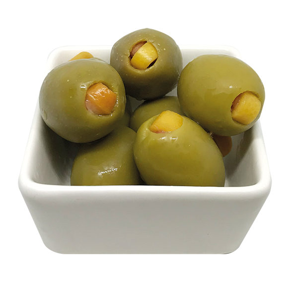 GREEN OLIVES STUFFED WITH ORANGE